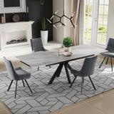Regent 160-240cm Grey Matt Ceramic Marble Side Extending Dining Table With Velvet Dining Chairs