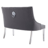 Majestic Grey PU Leather Lion Knocker Quilted High Back 130cm Dining Bench
