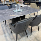 Sydney 160cm Grey Ceramic Marble Dining Table With Sydney Grey Velvet 360 Swivel Dining Chairs
