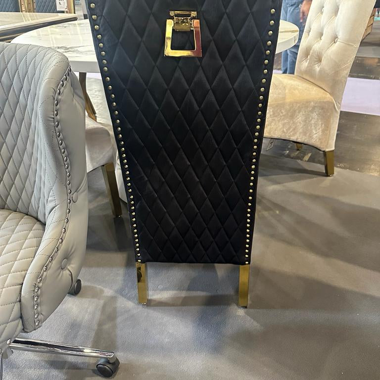 Sofia Gold Square Ring Knocker Quilted Emma Slim Black Gold Shimmer Velvet Dining Chair Gold Legs
