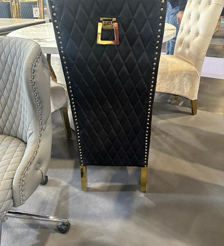 Sofia Gold Square Ring Knocker Quilted Emma Slim Black Gold Shimmer Velvet Dining Chair Gold Legs