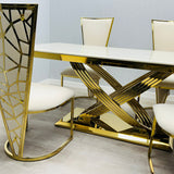 Elina 180cm Gold Dining Table With Florence High Back Velvet Gold Chairs