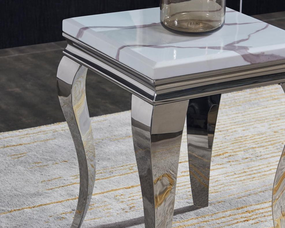 Louis White Marble Lamp Table-Esme Furnishings