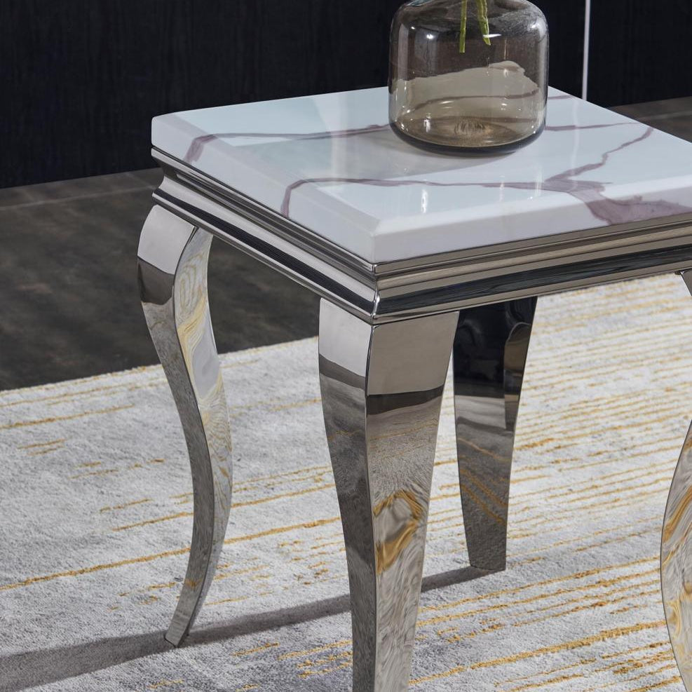 Louis White Marble Lamp Table-Esme Furnishings