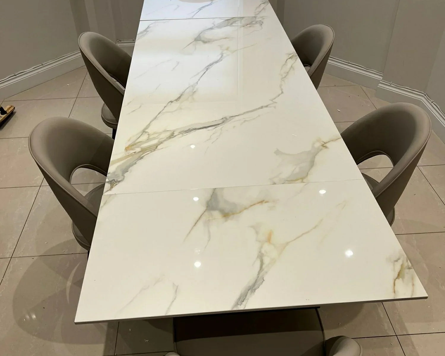 Caso 180-280cm White Kass Gold Ceramic Marble Side Extending Dining Table