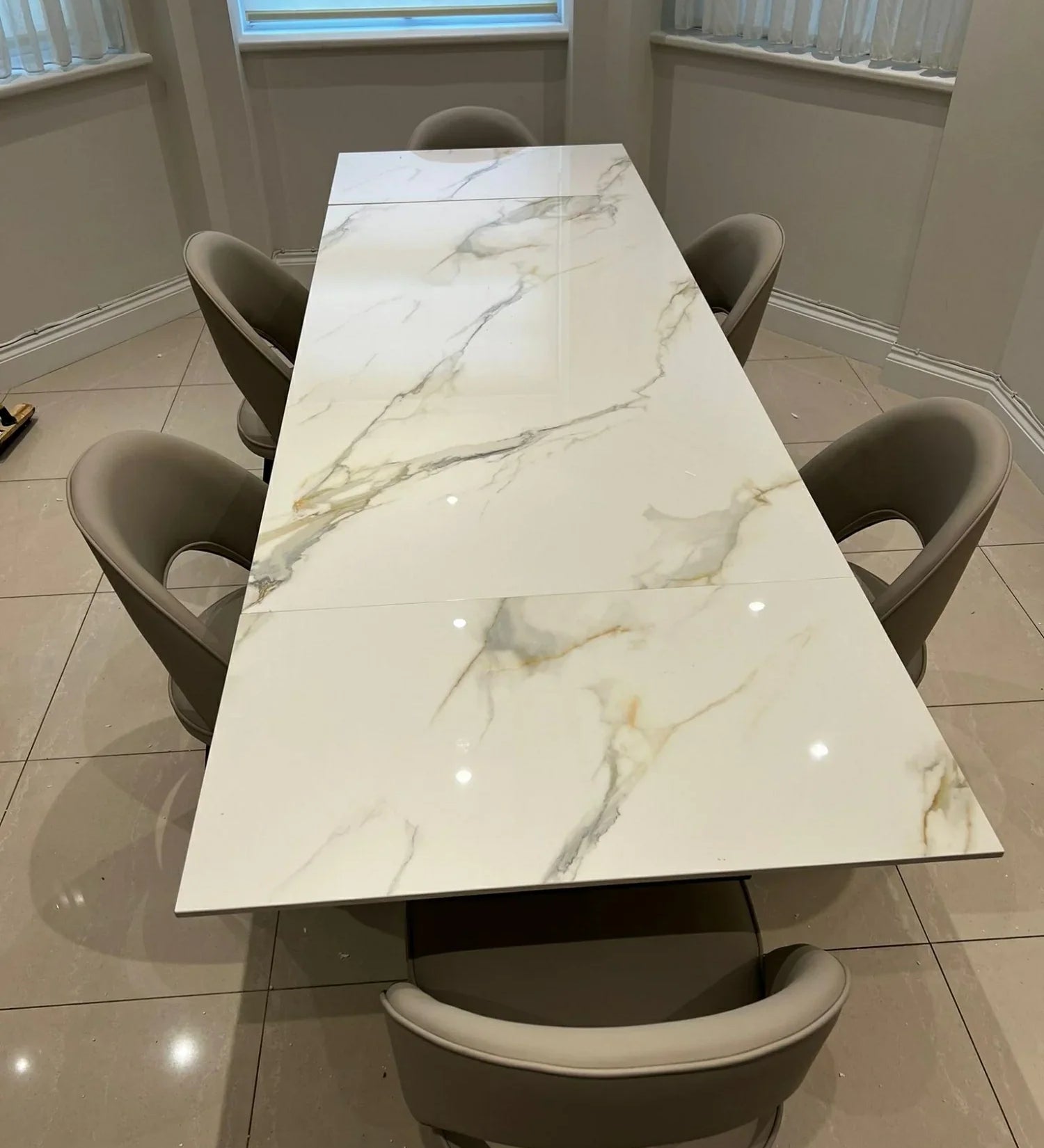 Caso 180-280cm White Kass Gold Ceramic Marble Side Extending Dining Table