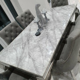 Louis Grey Marble 150CM Dining Table + Belle Silver Grey Chairs, Bench Option-Esme Furnishings