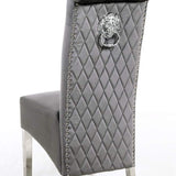 Sophia Grey French Velvet Lion Knocker Quilted Dining Chair With Chrome Legs-Esme Furnishings