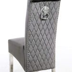 Sophia Grey French Velvet Lion Knocker Quilted Dining Chair With Chrome Legs-Esme Furnishings