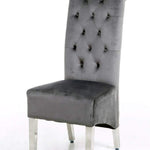 Sophia Grey French Velvet Lion Knocker Quilted Dining Chair With Chrome Legs-Esme Furnishings
