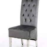 Sophia Grey French Velvet Lion Knocker Quilted Dining Chair With Chrome Legs-Esme Furnishings