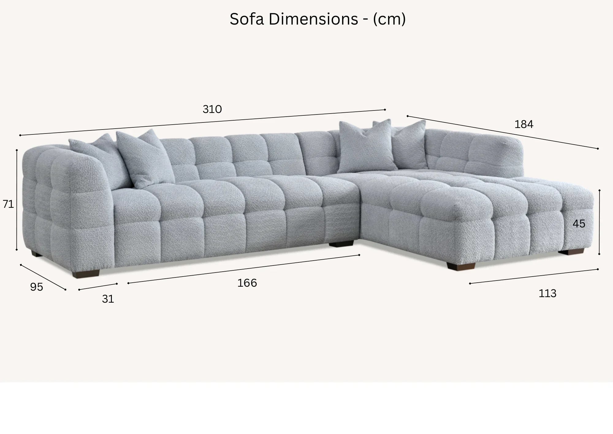 The Bubble Pearl Boucle Corner Tribeca Premium Sofa Boucle Fabric