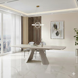 Carletti 160-240cm Italian Cream & Beige Travertine Ceramic Marble Side Extending Dining Table