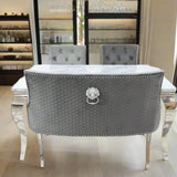 Louis Marble & Chrome Dining Table With Lion Knocker Velvet Chairs & High Back 130cm Bench