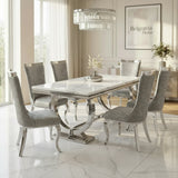 Arianna Marble & Chrome Dining Table With Romeo Silver Leather Chrome Dining Chairs