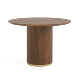 Jasmine Mango Brass Ribbed Round 120cm Dining Table - Walnut Top