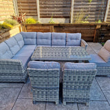 Amano Rattan Garden Outdoor Corner Dining Sofa with 3 Chairs Grey