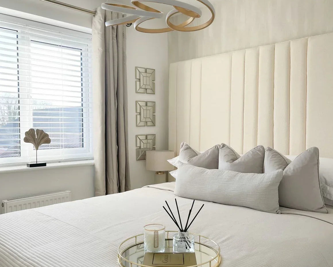 The Palermo White Boucle Velvet Fabric Luxury Bed