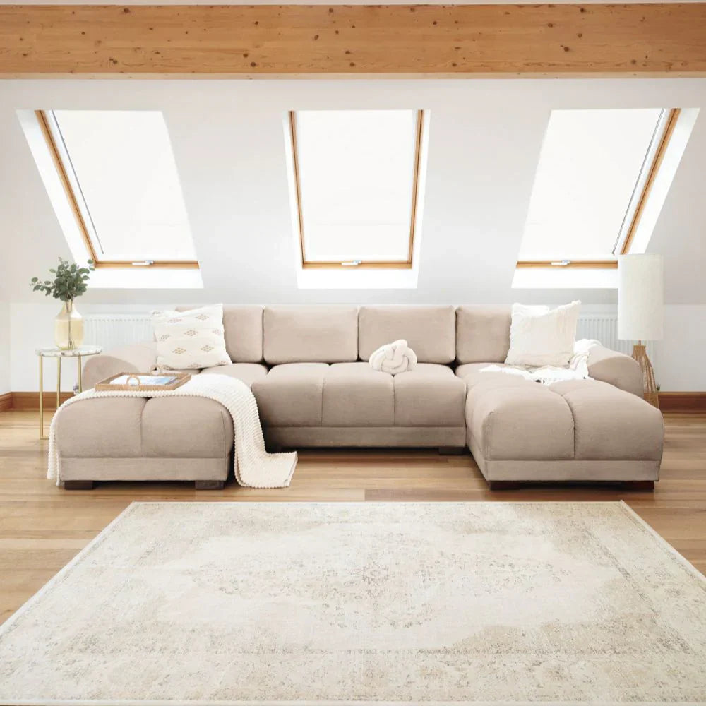 Zara Corner U Shape Cinema Mocha Plush Velvet Sofa
