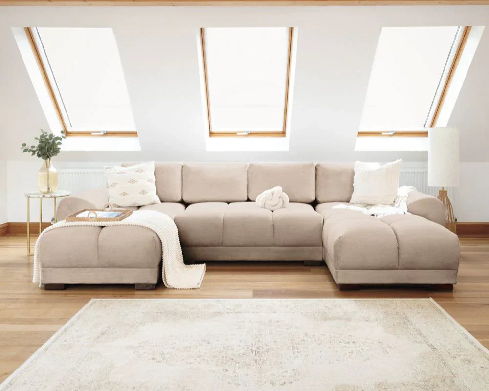 Zara Corner U Shape Cinema Mocha Plush Velvet Sofa