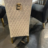 Sofia Gold Square Knocker Quilted Emma Slim Cream Gold Shimmer Velvet Dining Chair Gold Legs