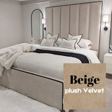The Wenger Panel Upholstered Plush Velvet Black Piping Bed Frame