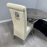 Lucy PU Lion Knocker Quilted Emma Slim Cream White Leather Dining Chair Chrome Legs