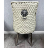 Majestic PU Lion Knocker Quilted PU Cream White Leather Dining Chair Chrome Legs