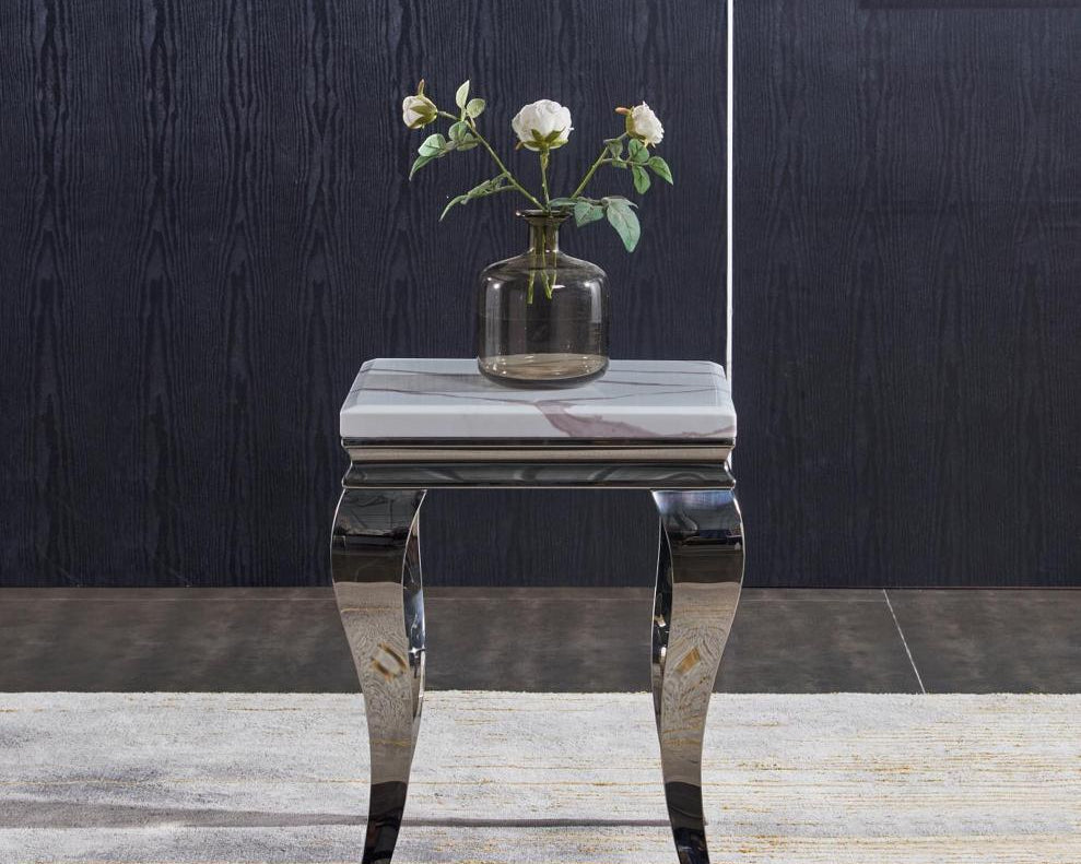 Louis White Marble Lamp Table-Esme Furnishings