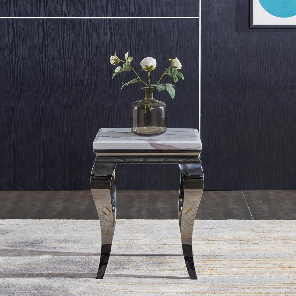 Louis White Marble Lamp Table-Esme Furnishings