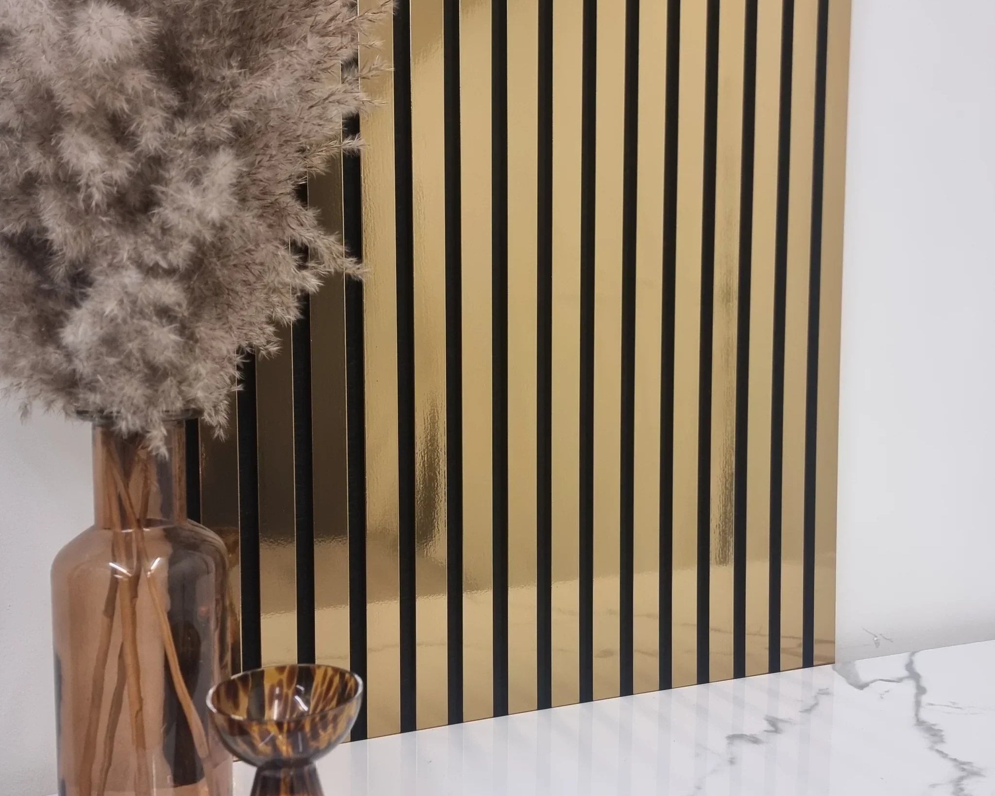 Acoustic Slatted Wall Panels Metallic Gold Pack Of x4 240 x 60cm