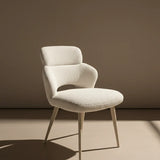 Dante Beige Boucle Fabric Swivel Dining Chairs - Pairs