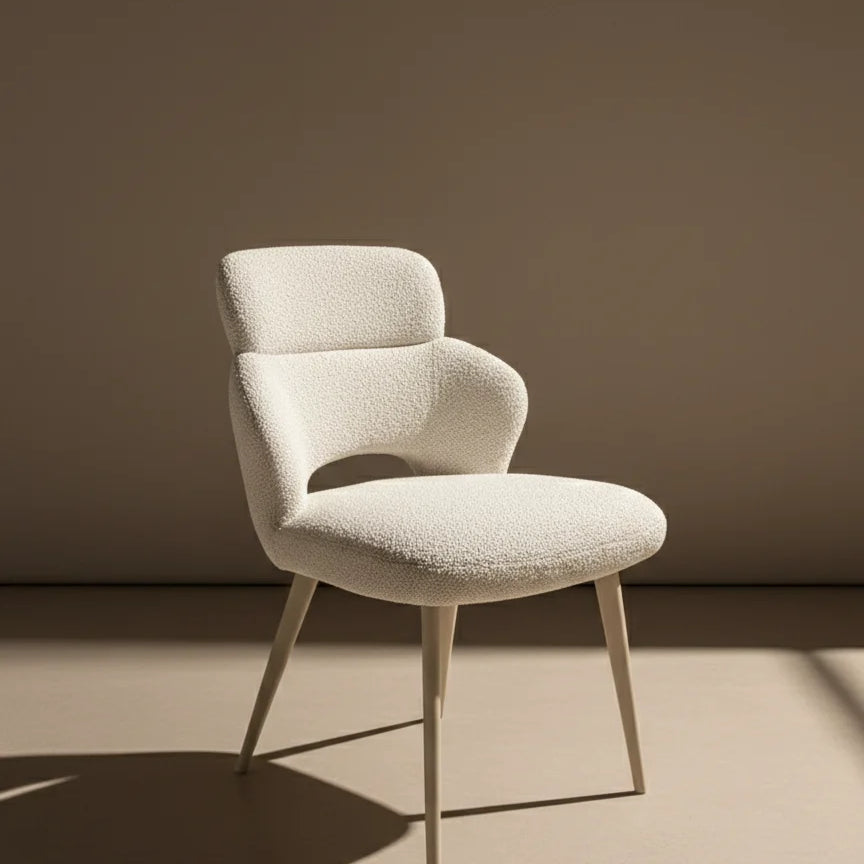 Dante Beige Boucle Fabric Swivel Dining Chairs - Pairs