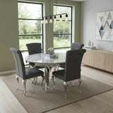 Louis Chrome Round Marble 130cm Dining Table With Nicole PU Leather Dining Chairs