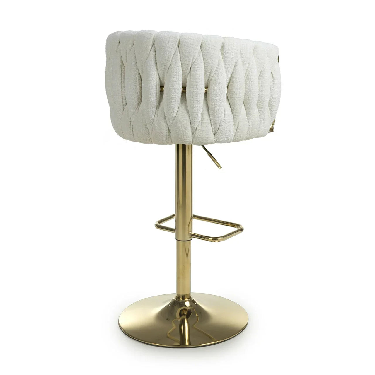Lorne Luxury Cream & Gold Linen Fabric Bar Stool Adjustable Gold Legs
