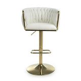 Lorne Luxury Cream & Gold Linen Fabric Bar Stool Adjustable Gold Legs