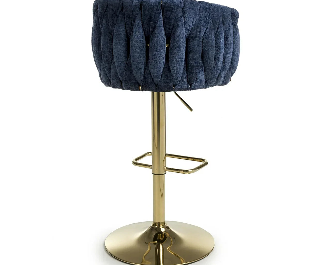 Lorne Luxury Blue & Gold Linen Fabric Bar Stool Adjustable Gold Legs