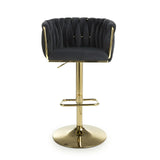 Lorne Luxury Black & Gold Velvet Bar Stool Adjustable Gold Legs