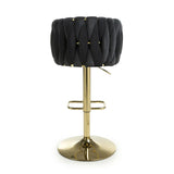 Lorne Luxury Black & Gold Velvet Bar Stool Adjustable Gold Legs