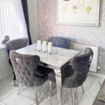 Louis Marble & Chrome Dining Table With Valente Lion Knocker Velvet Chairs-Esme Furnishings