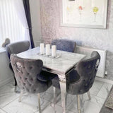 Louis Marble & Chrome Dining Table With Valente Lion Knocker Velvet Chairs-Esme Furnishings