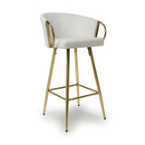 Viscose Luxury Cream & Gold Linen Fabric Bar Stool Gold Legs