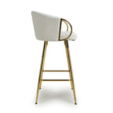 Viscose Luxury Cream & Gold Linen Fabric Bar Stool Gold Legs