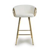Viscose Luxury Cream & Gold Linen Fabric Bar Stool Gold Legs