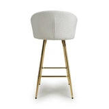 Viscose Luxury Cream & Gold Linen Fabric Bar Stool Gold Legs
