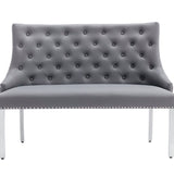 Majestic Grey PU Leather Lion Knocker Quilted High Back 130cm Dining Bench