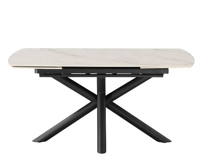 Regent 160-240cm White/Gold Swivel Ceramic Marble Extending Dining Table