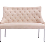 Majestic Lion Knocker Quilted High Back Mink Cream Plush Velvet 130cm Dining Bench