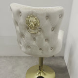 Valentino Cream Gold Lion  Knocker Quilted Back Plush Velvet Gold Bar Stool