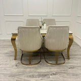 Louis Gold Marble Dining Table With Carlton Cream/Gold Velvet Dining Chairs